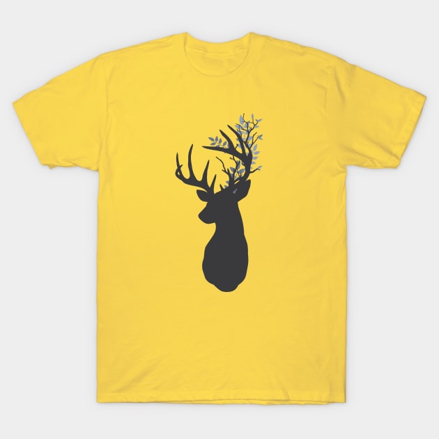 Stag silhouette with Leafy antlers T-Shirt by NixieNoo